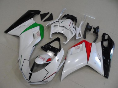 Bianco Perla con Italy Bandiera Carene Moto Ducati 848 1098 1198 07-14