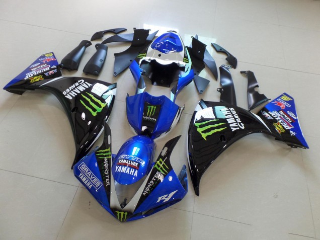 Blu Nero Monster Kit Carenatura Motocicletta Completo ABS Yamaha R1 12-14